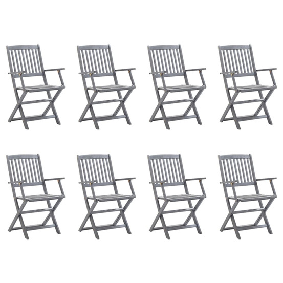 Chaises pliables d'extérieur lot de 8 et coussins bois d'acacia