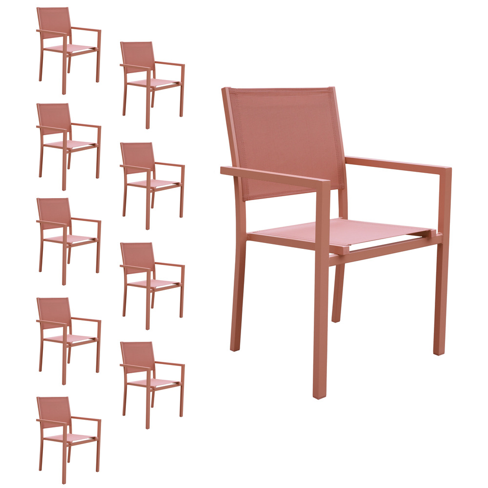 Lot de 10 chaises en aluminium terracotta - textilène terracotta