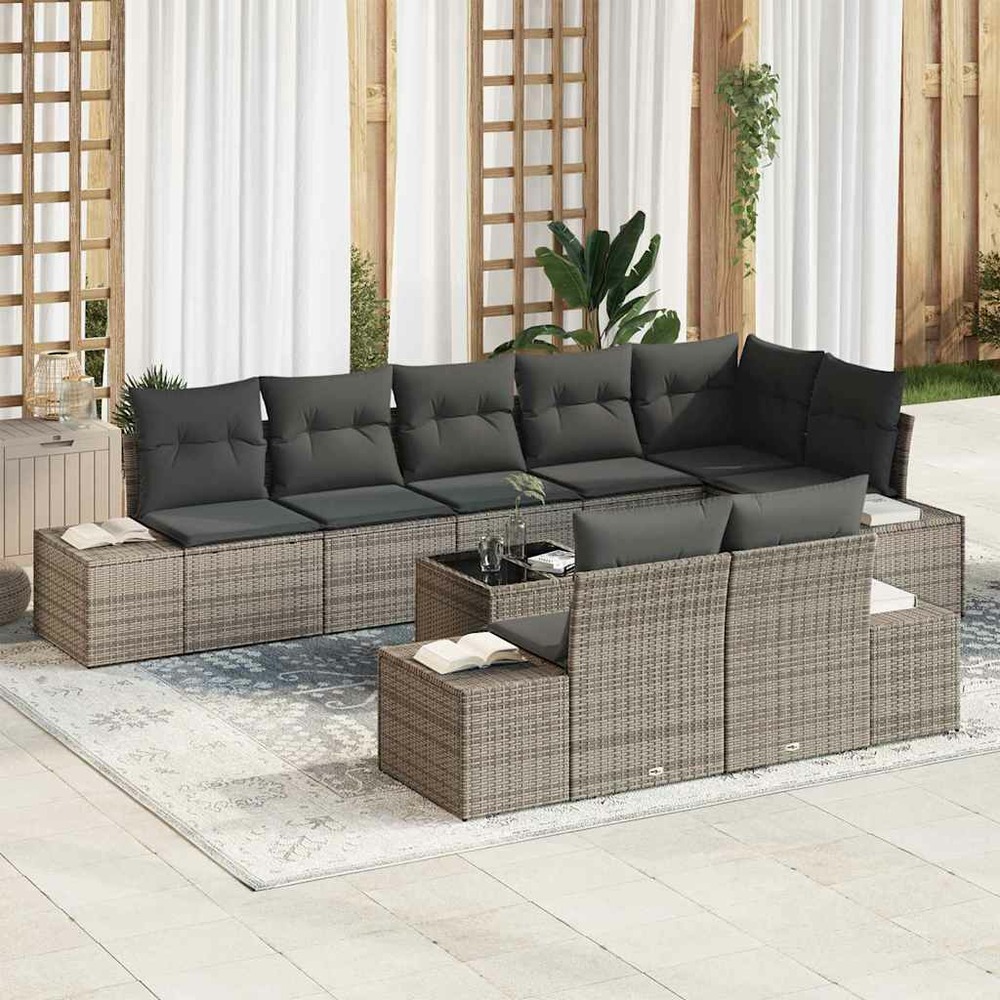 Ensemble de canapé de jardin avec stockage gris poly rotin