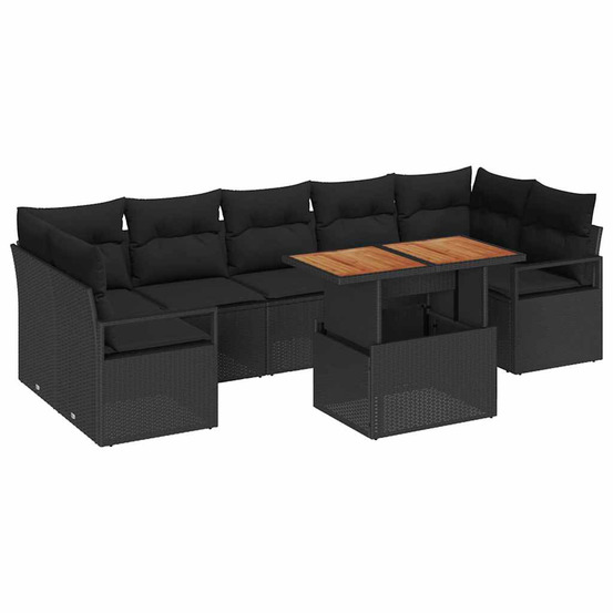 Ensemble de canapé de jardin avec coussin 8 pcs noir et marron