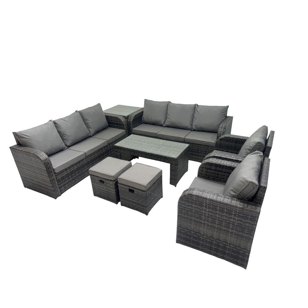 10 places ensembles de salon de jardin avec 2 chaise inclinables table basse table d'appoint 2 petits tabourets gris foncé mixte