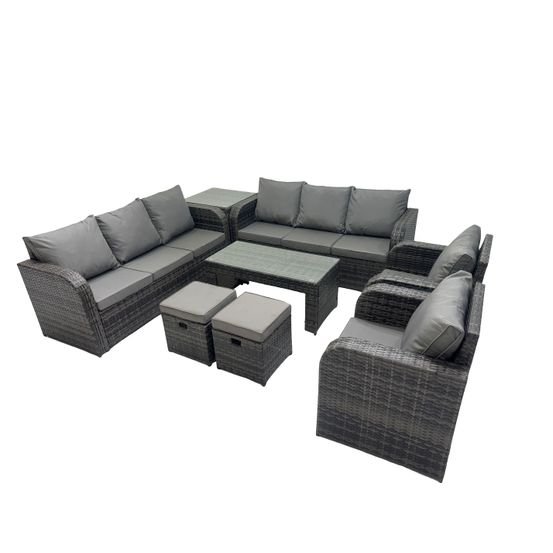 10 places ensembles de salon de jardin avec 2 chaise inclinables table basse table d'appoint 2 petits tabourets gris foncé mixte
