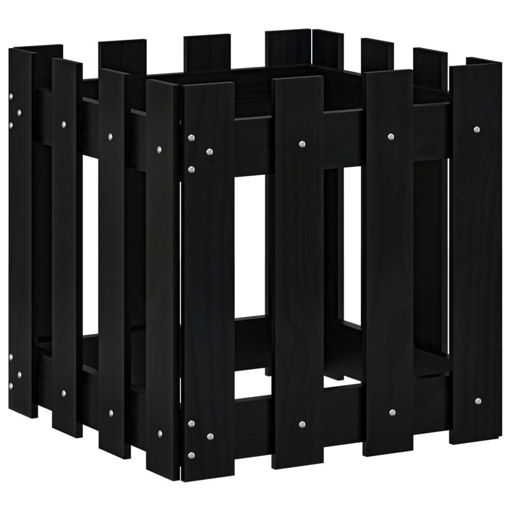 Jardinière avec design de clôture noir 40x40x40 cm pin massif