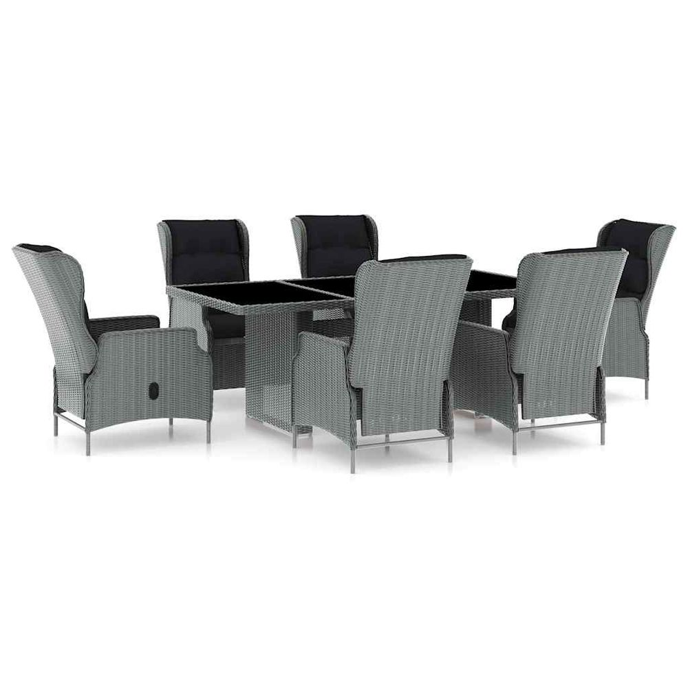 Ensemble à manger d'extérieur et coussins 7 pcs résine tressée