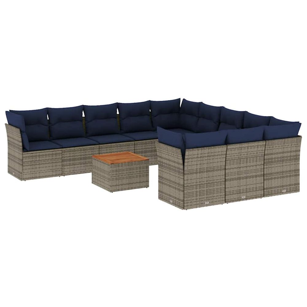 Salon de jardin avec coussins 12 pcs gris résine tressée