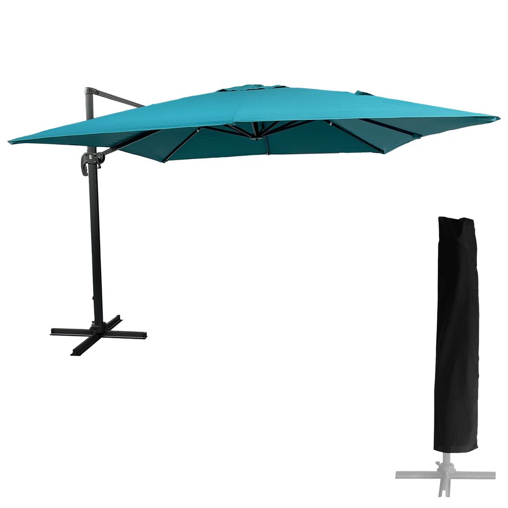 Parasol déporté molokai carré 3x3m bleu + housse