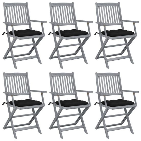 Chaises pliantes 6 pièces avec coussins en bois d'acacia massif