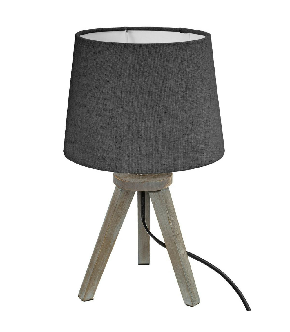 Lampe en bois brossé et abat-jour gris h 31 cm