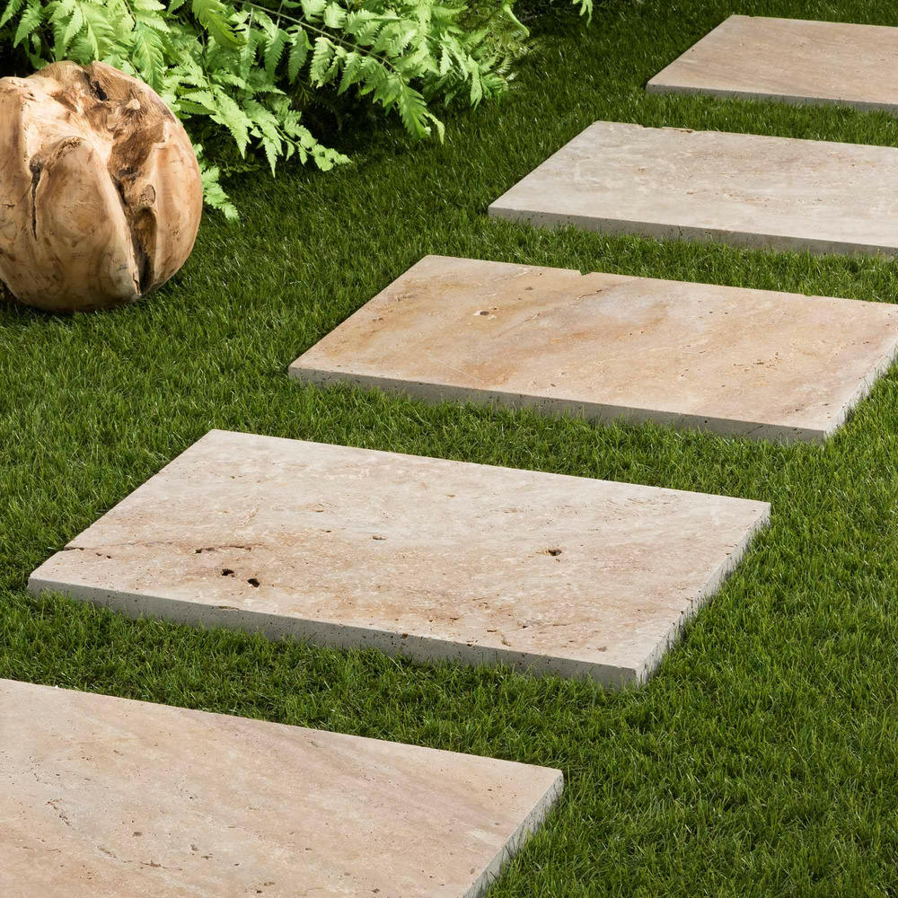 Pas japonais rectangle travertin beige nuancé 61x40,6x3 cm (à l'unité) - ro'ma nature