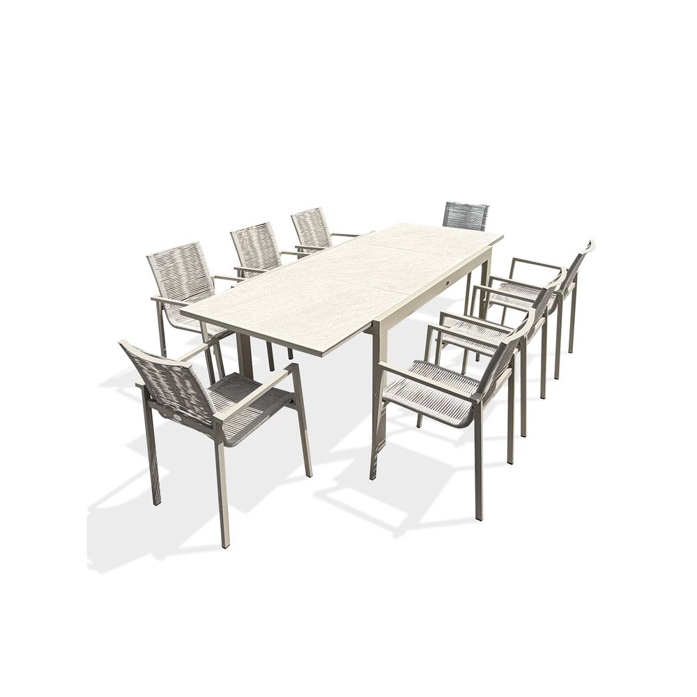 Ensemble table de jardin kalibo 8 places en aluminium et sinterstone - grege