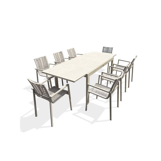 Ensemble table de jardin kalibo 8 places en aluminium et sinterstone - grege