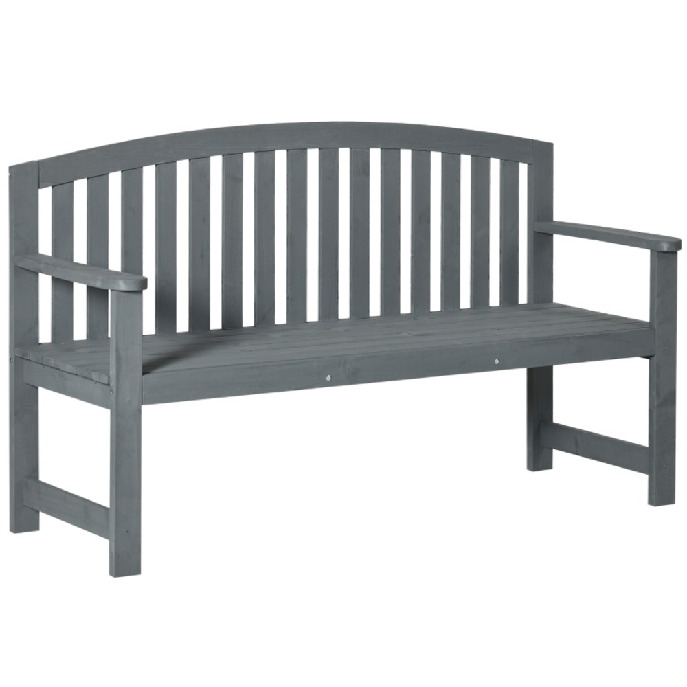 Banc de jardin 2 places en bois résistant aux intempéries, avec dossiers, gris