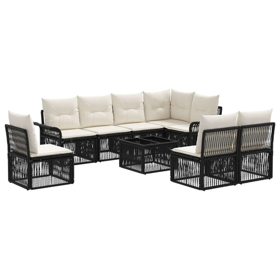 Ensemble de canapé de jardin 9 pcs noir polyrotin