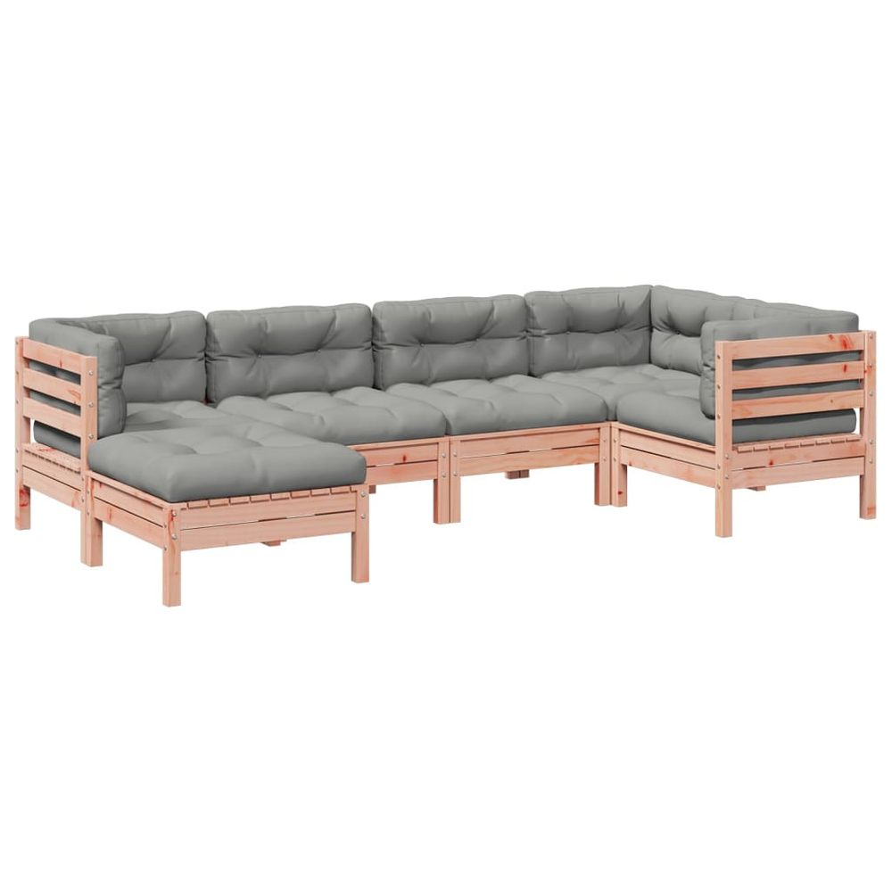 Salon de jardin 6 pcs et coussins bois massif sapin de douglas