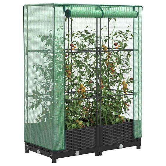 Table de culture basse avec dôme de protection souple et filet anti-insectes aspect rotin noir 80 cm