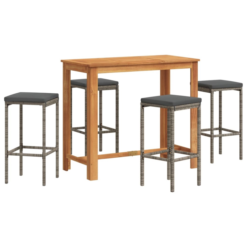 Ensemble de bar de jardin 5 pcs gris bois massif acacia rotin
