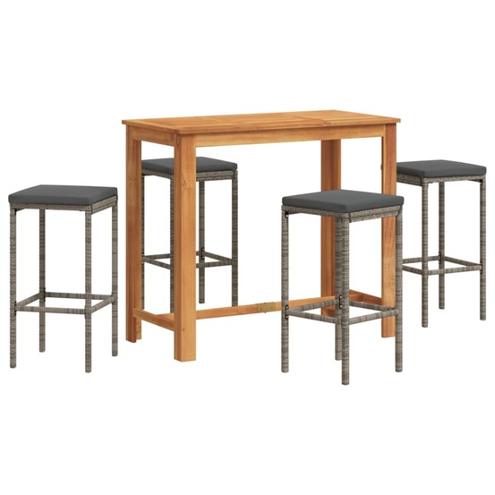 Ensemble de bar de jardin 5 pcs gris bois massif acacia rotin