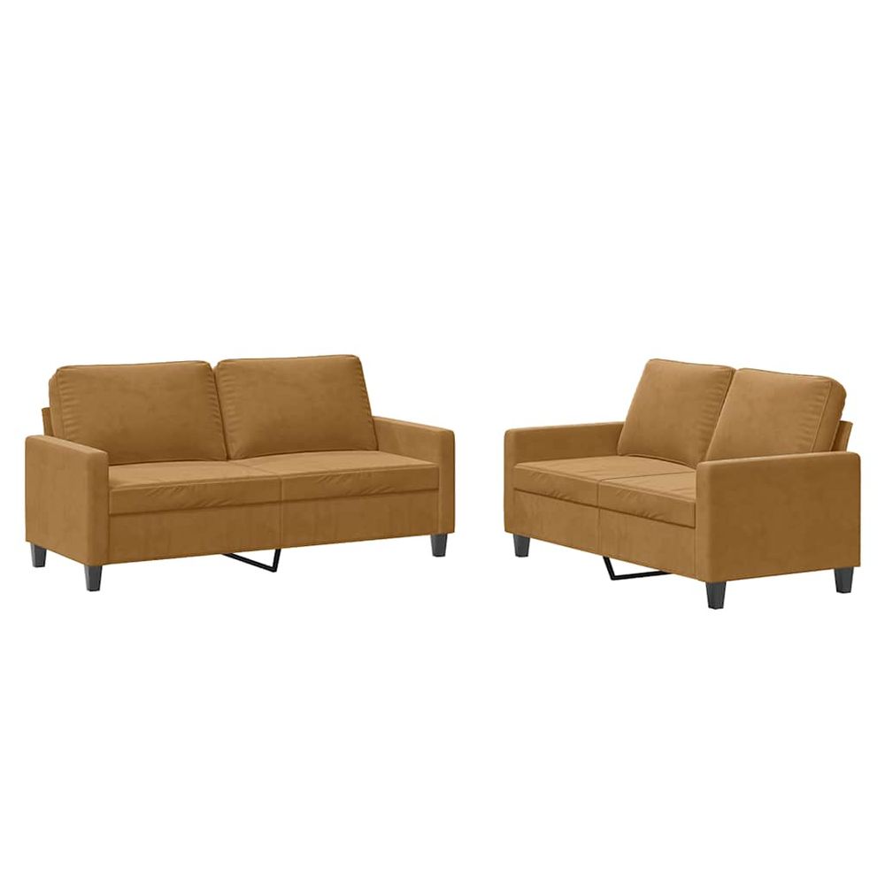 Ensemble de canapés 2 pcs avec coussins marron velours