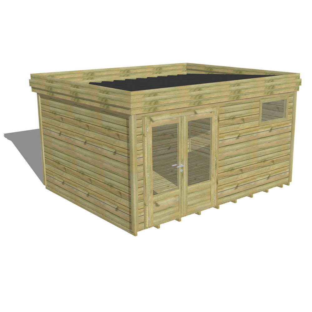 Abri de jardin bois pin traité autoclave 27mm - 4,34x3,44m / 15m2 - bac acier - plancher bois