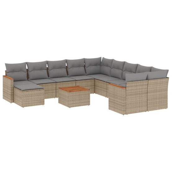 Salon de jardin avec coussins 12 pcs beige résine tressée
