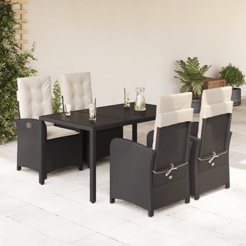Ensemble à manger de jardin coussins 5pcs noir résine tressée