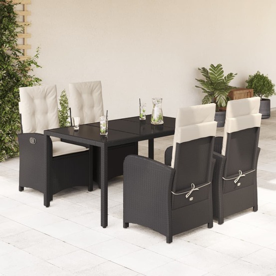 Ensemble à manger de jardin coussins 5pcs noir résine tressée