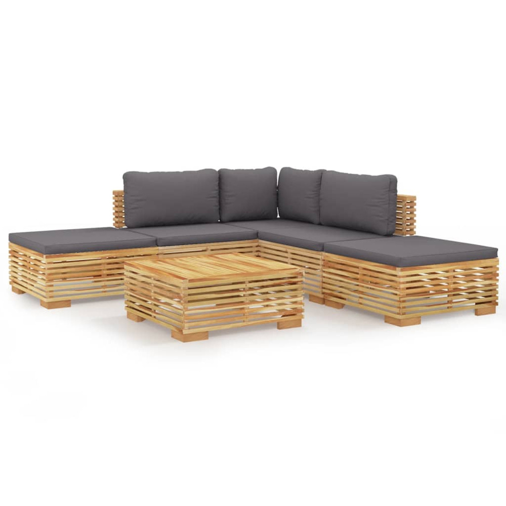 Salon de jardin 6 pcs avec coussins bois de teck solide