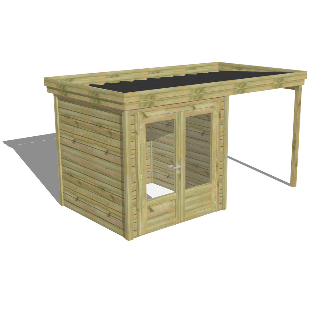 Abri de jardin bois pin traité autoclave 27mm - 4,14x2,14m / 9m2 - bac acier - abri français