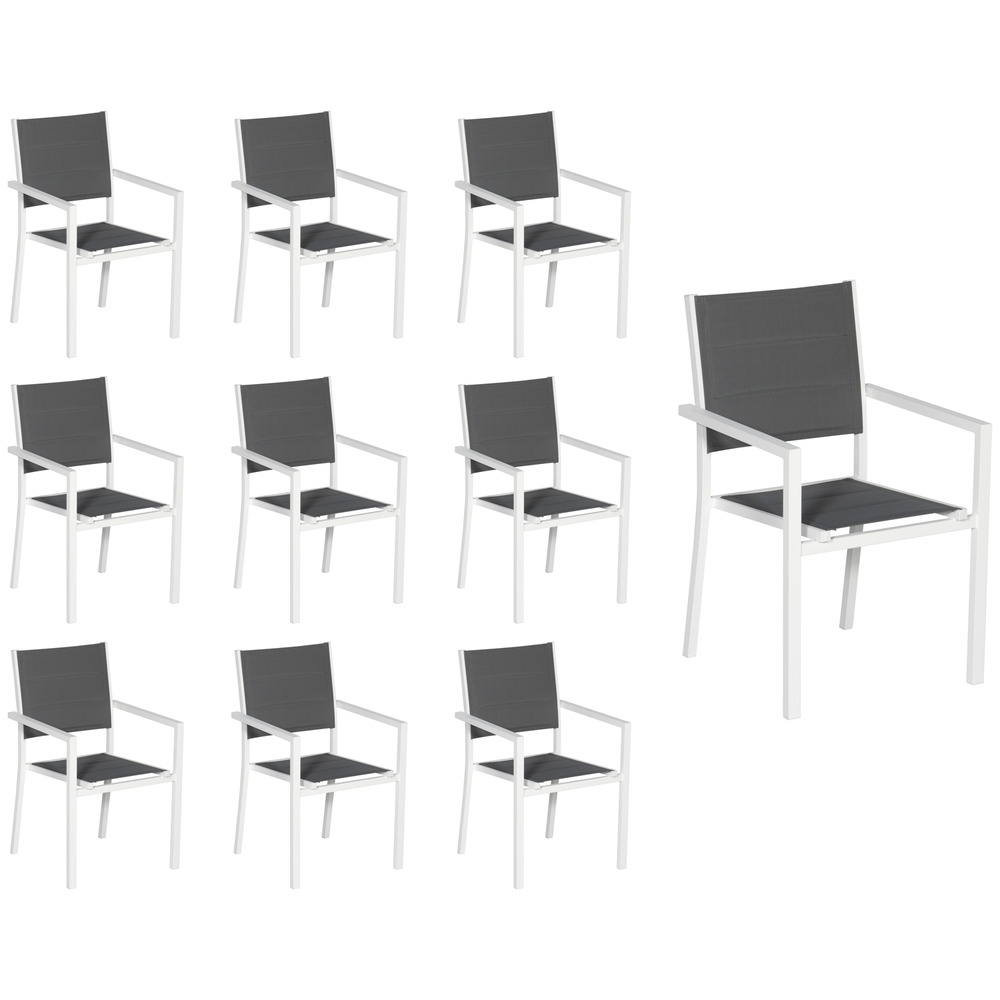 Lot de 10 chaises rembourrées en aluminium blanc - textilène gris