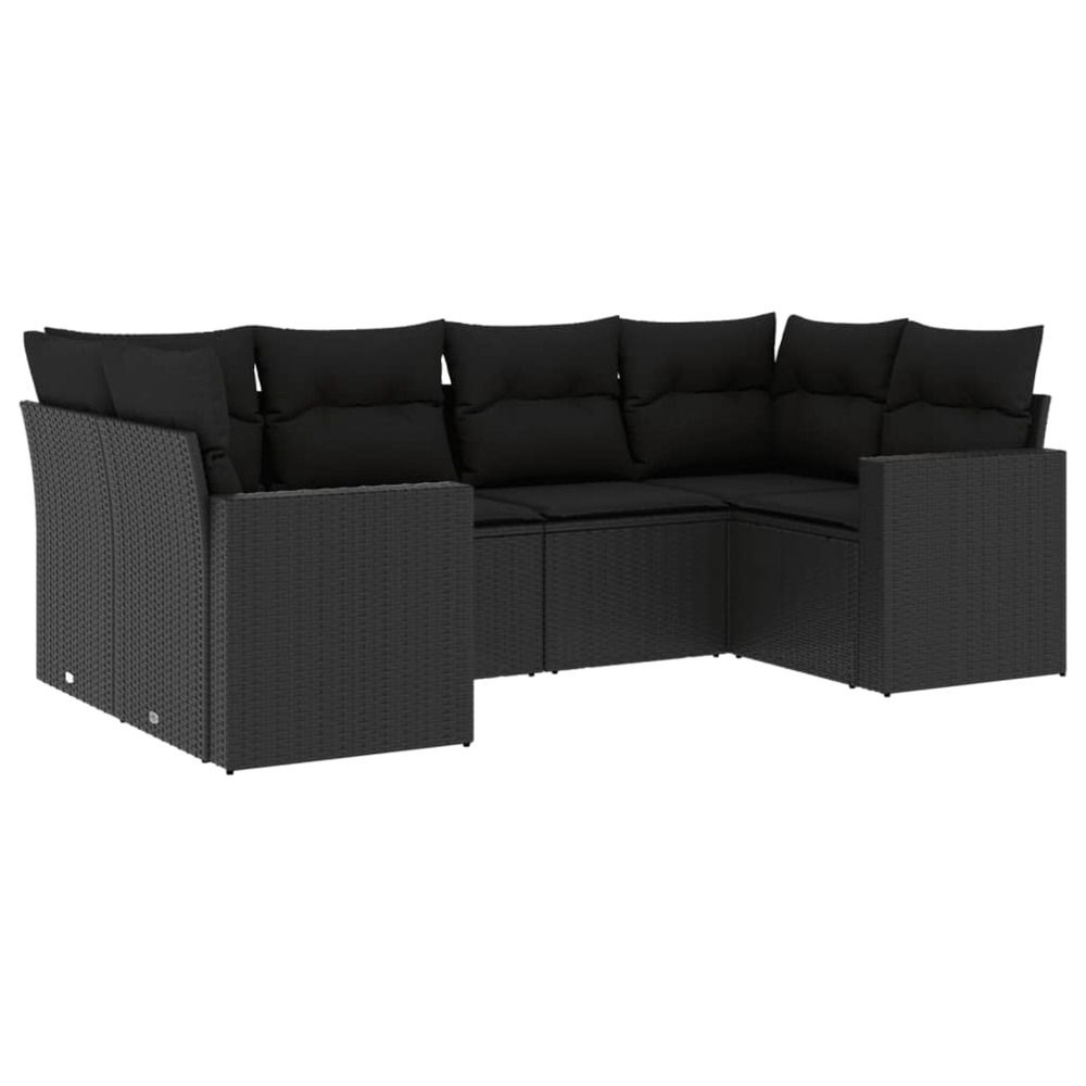 Salon de jardin 6 pcs avec coussins noir résine tressée