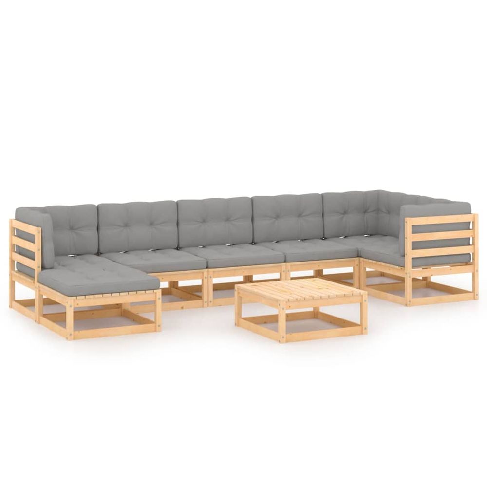 Salon de jardin 8 pcs avec coussins bois de pin massif