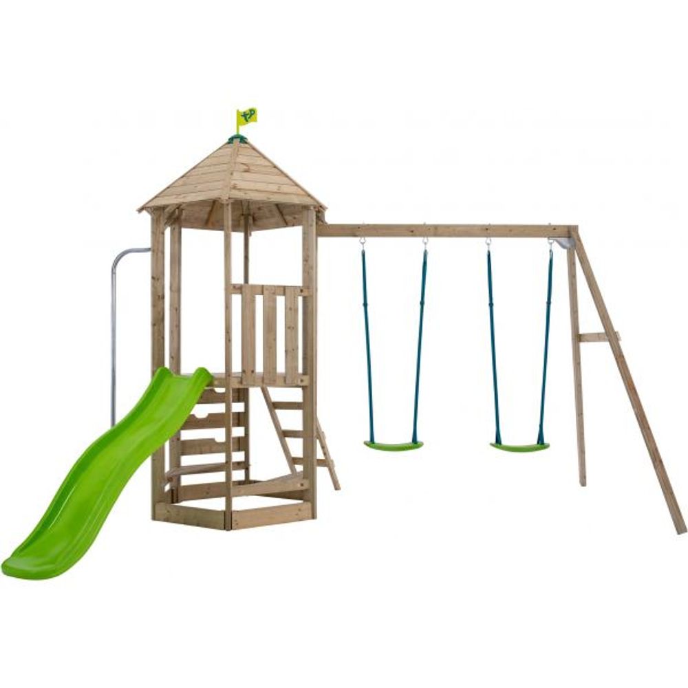 Aire de jeux en bois avec glissière et portique castelwood