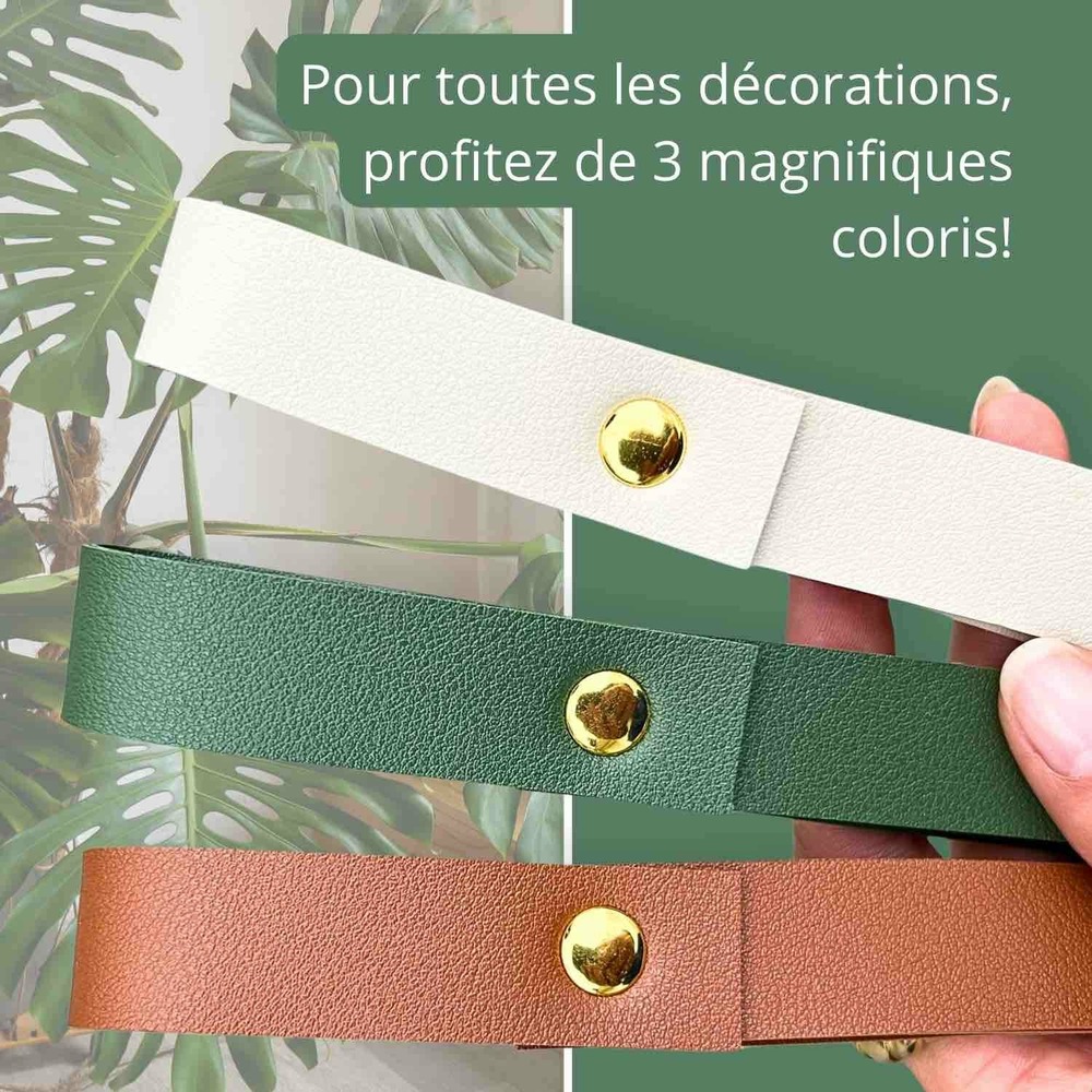 Offre trio - x3 suspensions pour plantes en similicuir + crochets en métal offerts ! - vert impérial