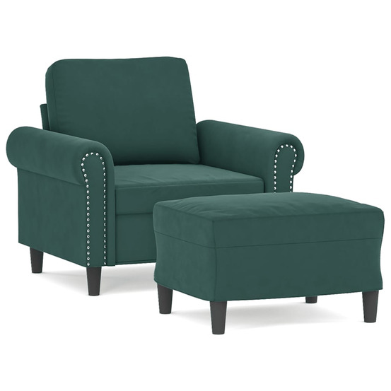 Fauteuil avec repose-pied vert foncé 60 cm velours