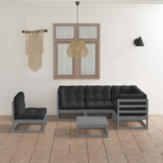 Salon de jardin 6 pcs avec coussins bois de pin massif