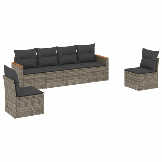 Salon de jardin 6 pcs avec coussins gris résine tressée