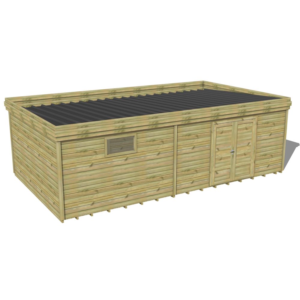 Abri de jardin bois pin traité autoclave 27mm - 7,695x4,34m / 33m2 - bac acier - plancher bois