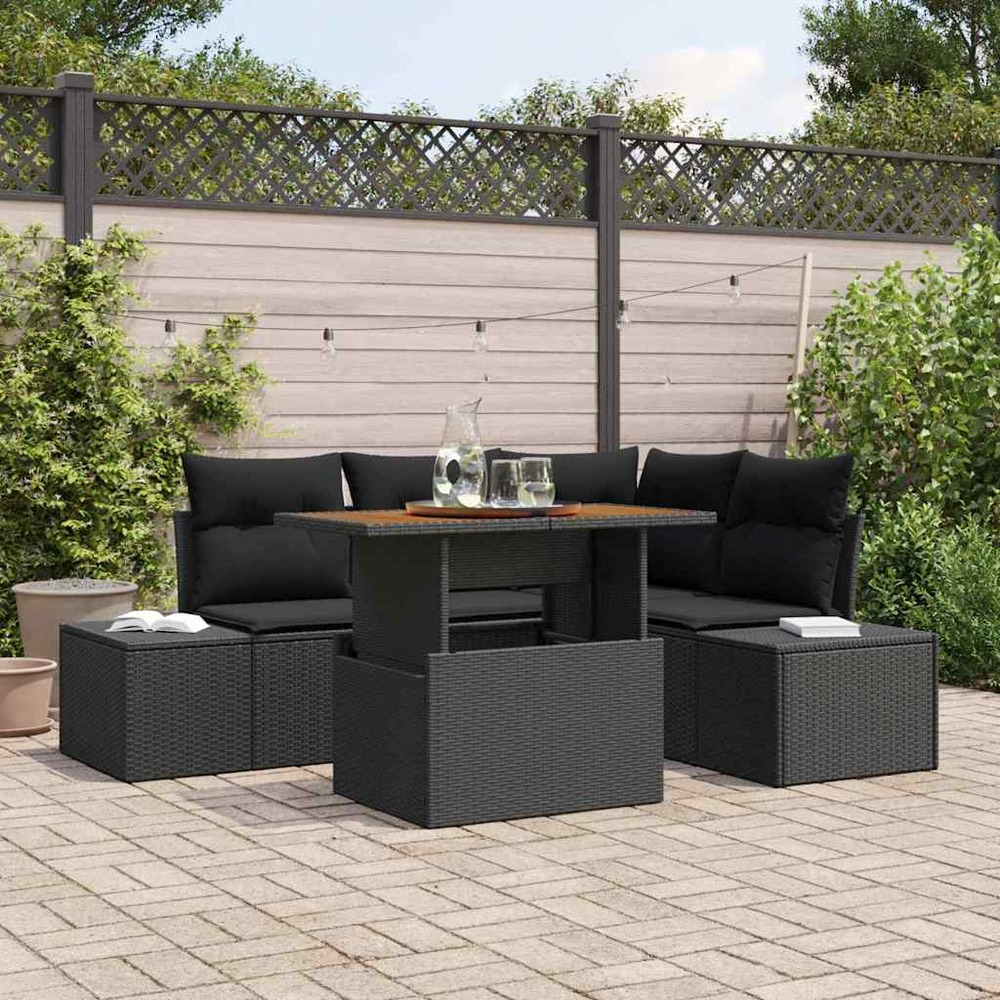 Ensemble de canapé de jardin 5 pcs noir poly rotin