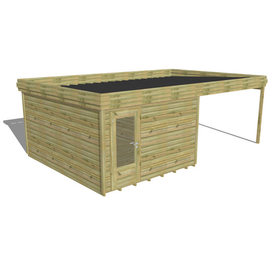 Abri de jardin bois pin traité autoclave 27mm - 6,94x4,34m / 30m2 - bac acier - plancher bois