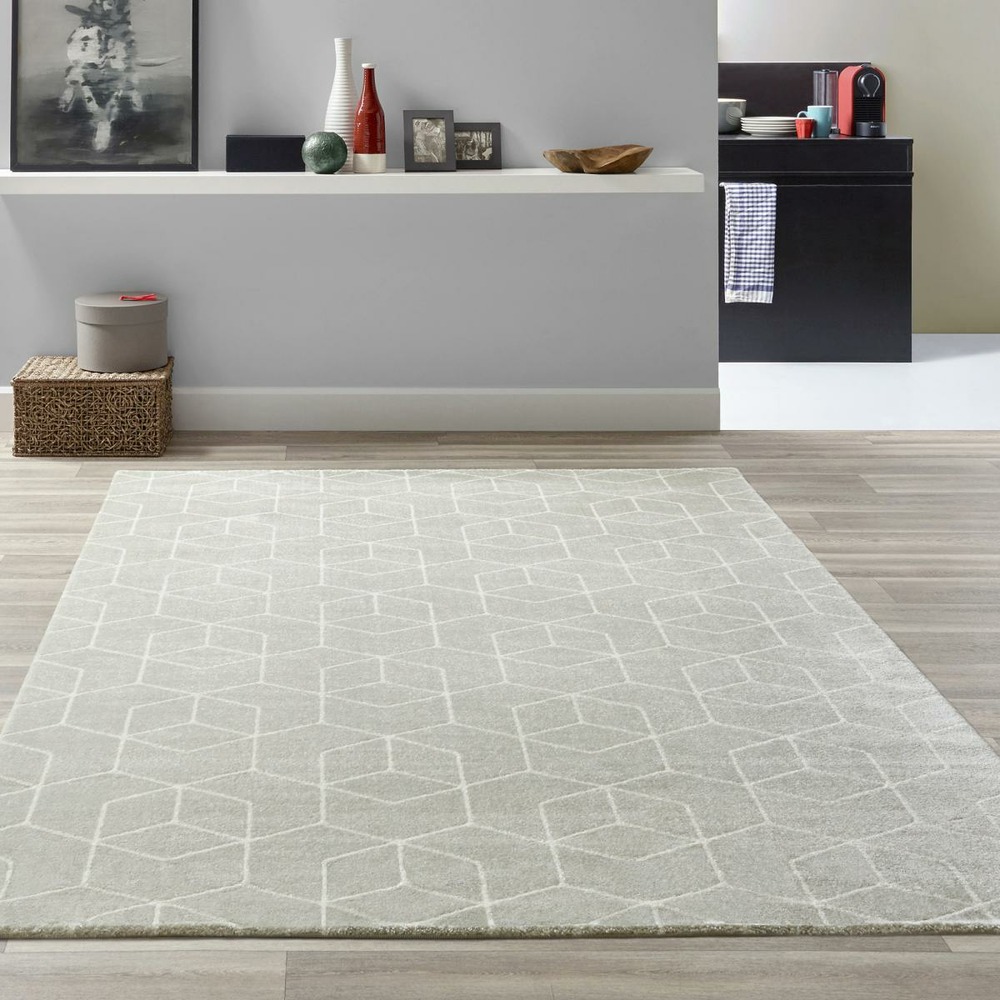 Tapis grand salon 80x150 tissé gris et crème rectangle motif abstrait lucen 8