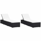 Lot de 2 transats chaise longue bain de soleil lit de jardin terrasse meuble d'extérieur avec coussins résine tressée noir 02