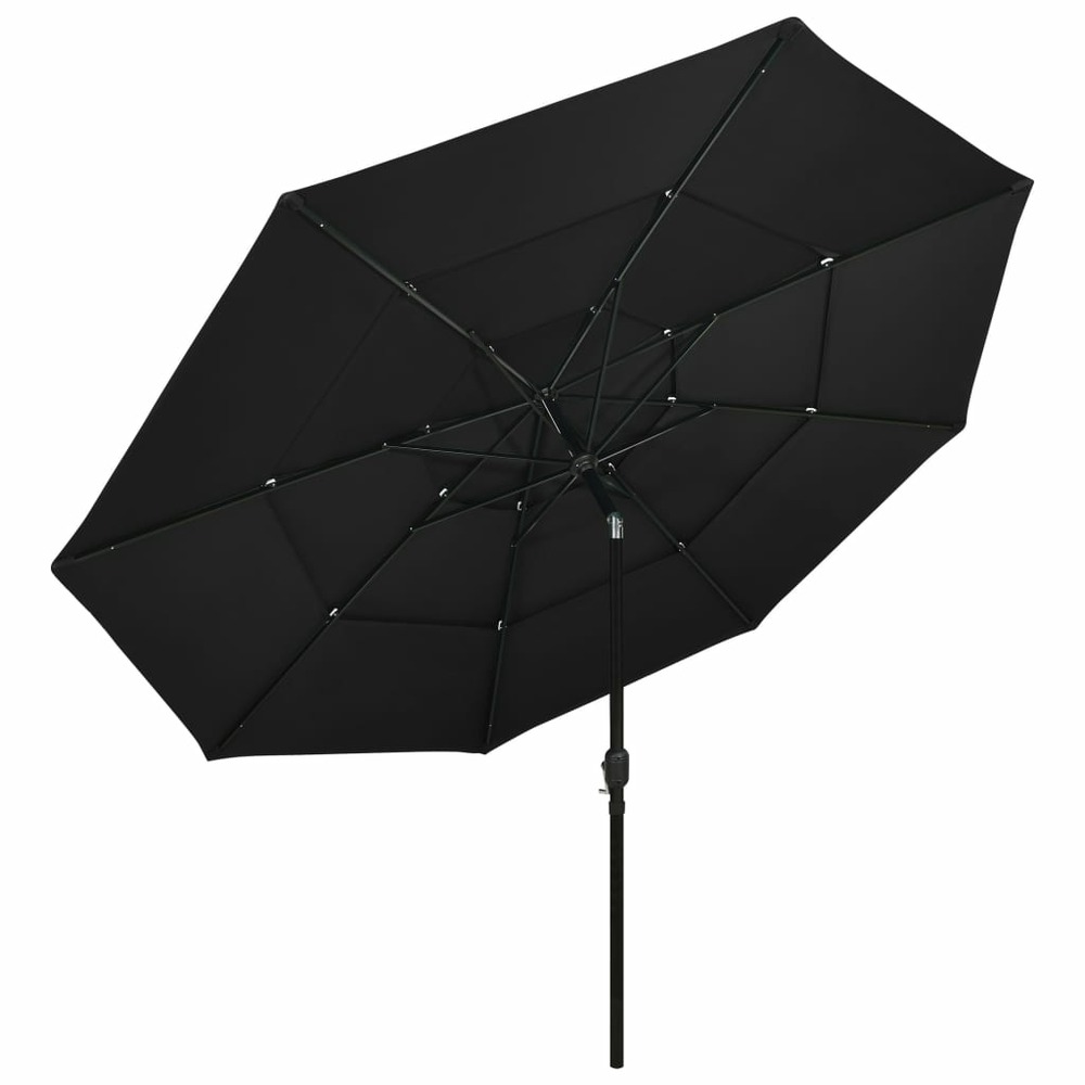 Parasol de jardin à 3 niveaux avec mât en aluminium noir 3,5 m