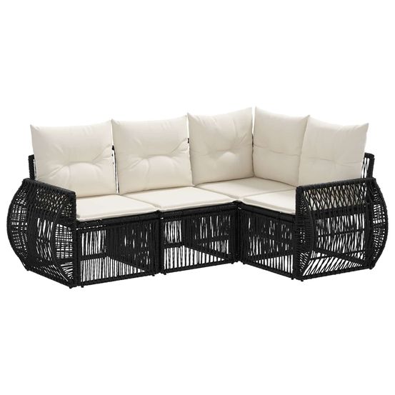 Ensemble de canapé de jardin 4 pc noir et blanc crème polyrotin