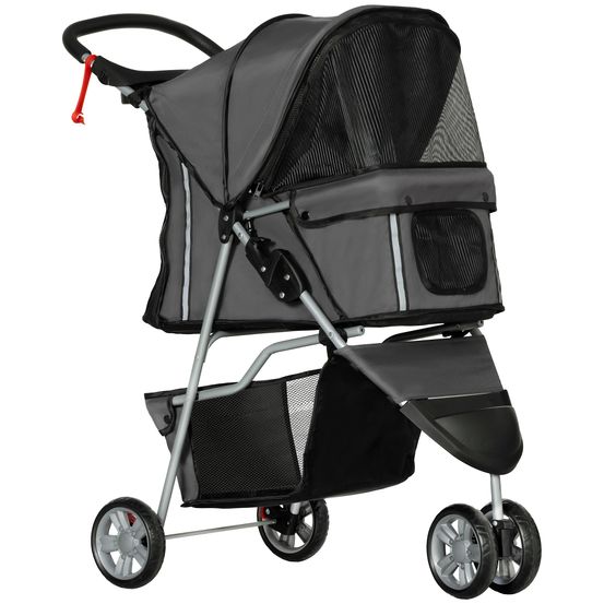 Poussette chien acier polyester promenade extérieure pliable frein 75x45x97cm gris