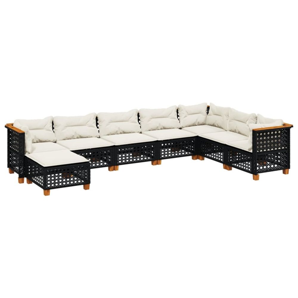 Salon de jardin 8 pcs avec coussins noir résine tressée