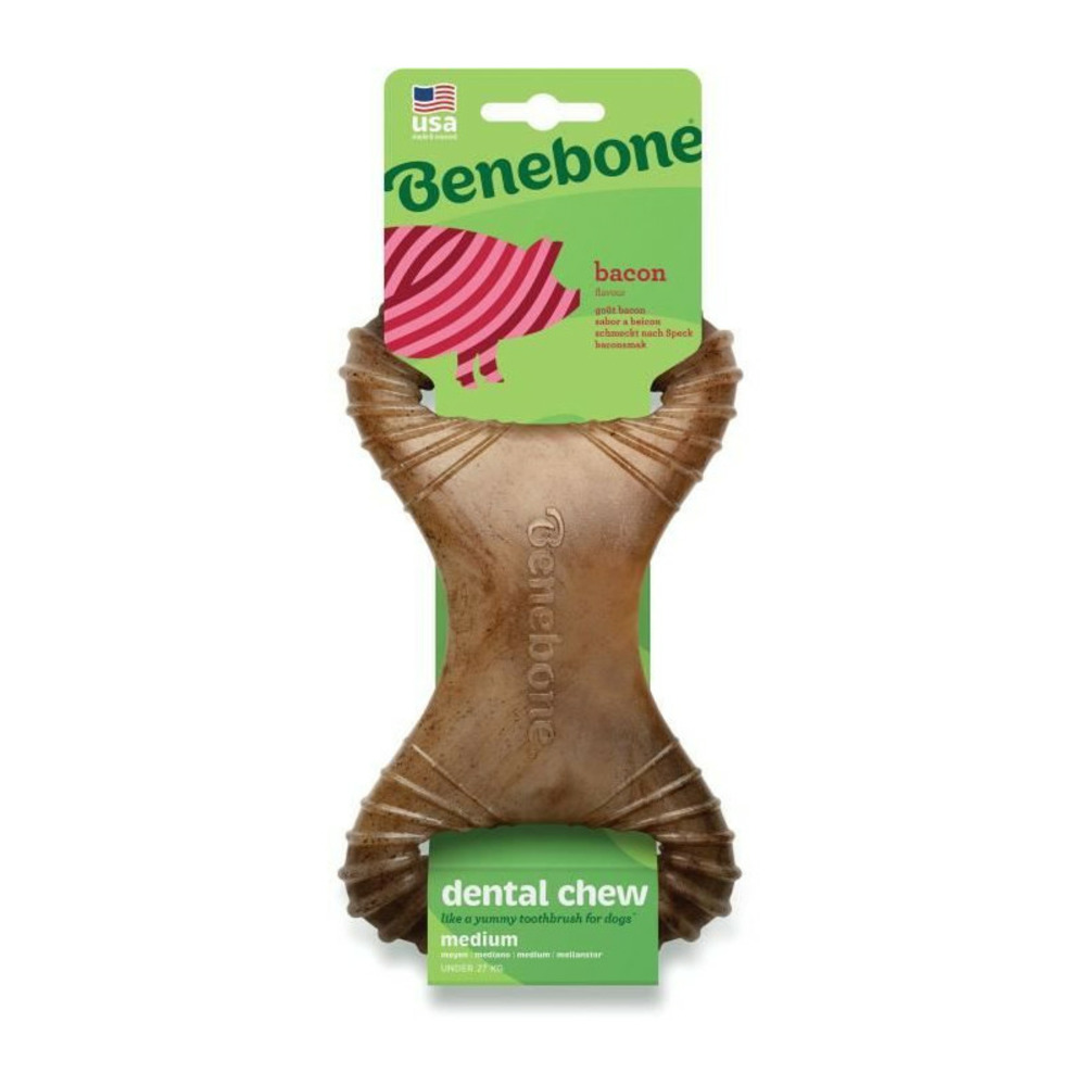 Benebone - jouet a mâcher dentaire pour chien adulte, taille m, saveur bacon