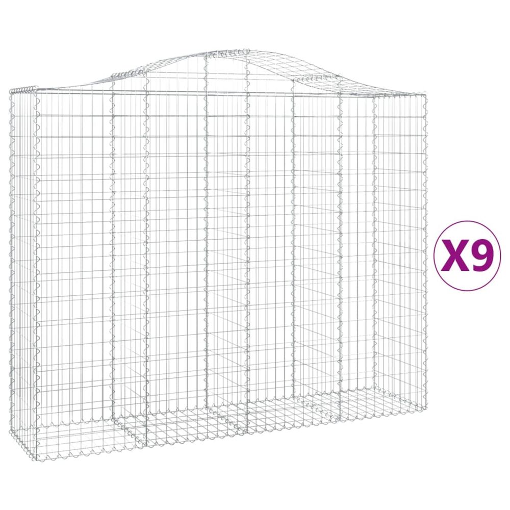 Paniers à gabions arqués 9 pcs 200x50x160/180 cm fer galvanisé