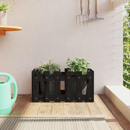 Jardinière en bois pin massif design clôture pour jardin balcon noire 60cm