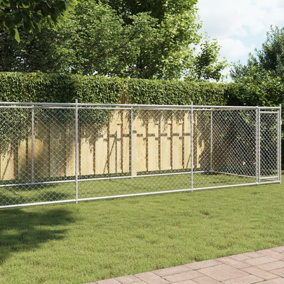 Grand enclos de jardin pour chien acier galvanisé sécurisé gris 8x2x1,5 m