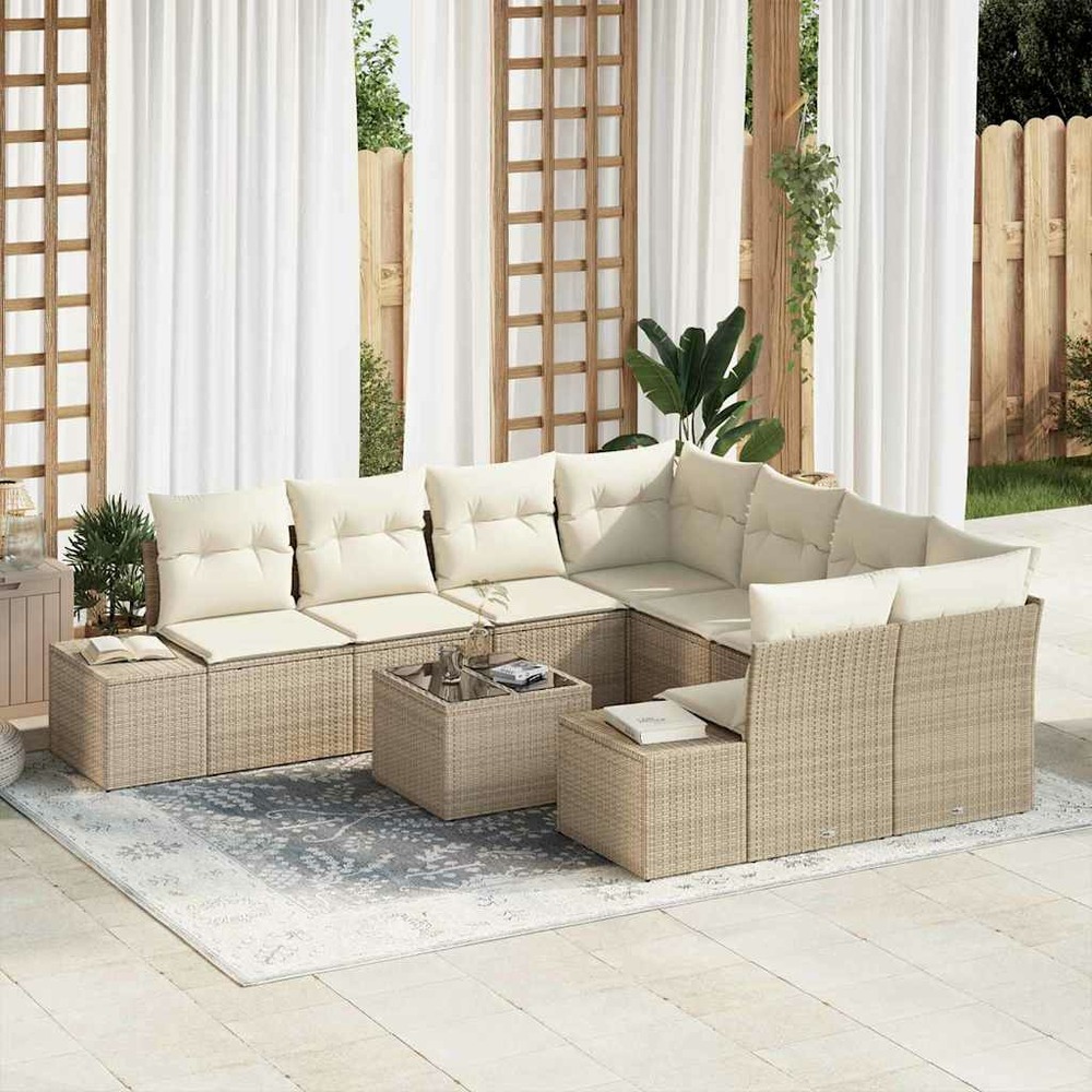 Ensemble de canapé de jardin 9 pcs beige et crème polyrotin